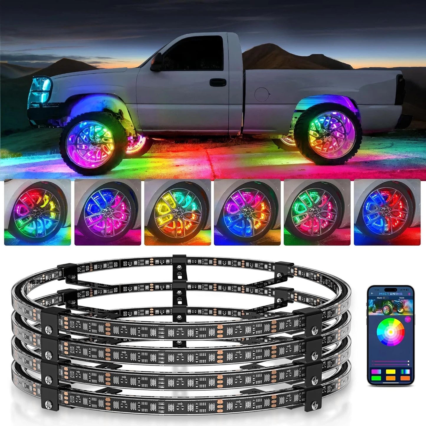 17 inch V1 RGB+IC Chasing Color Wheel Ring Lights Kit with APP Control