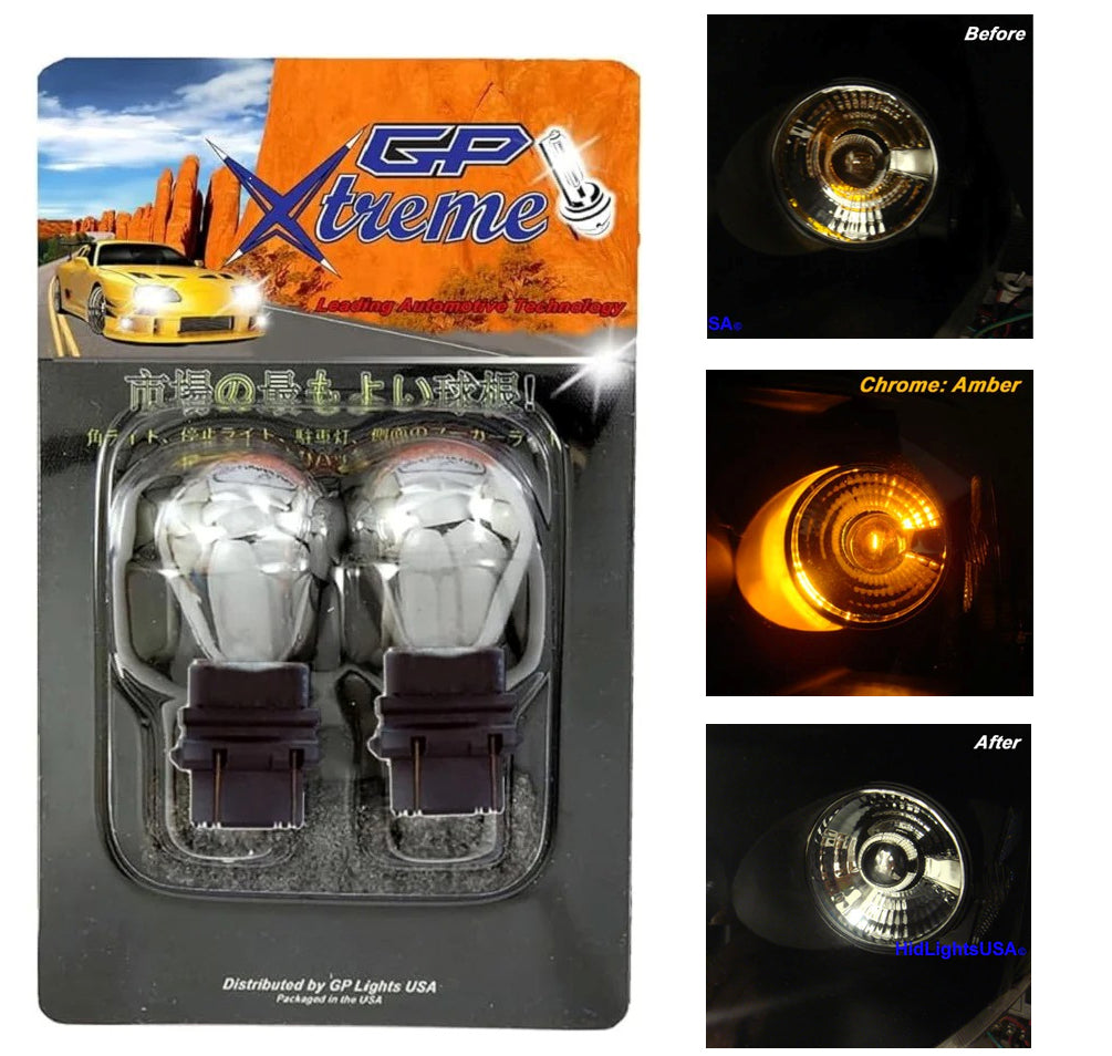 GP Thunder 3157 3057 3457 3156 4157 T25 Silver Stealth Chrome Amber Light bulbs GP-3157-CA - My Store