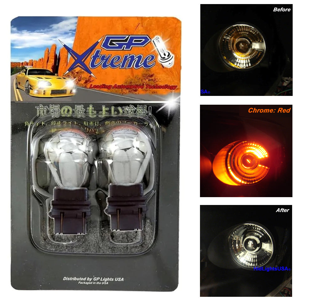 GP Thunder 3157 3057 3457 3156 4157 T25 Silver Stealth Chrome Red Light bulbs GP-3157-CR