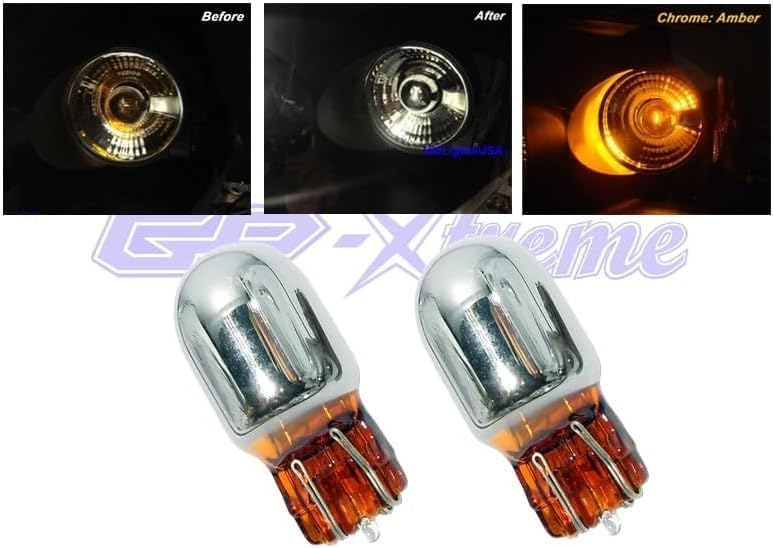 GP Thunder 7443 7444 T20 Glass Silver Stealth Chrome Amber Light bulbs Compatible for Turn Signal, Parking, Brake Light, Back up, Reverse Light