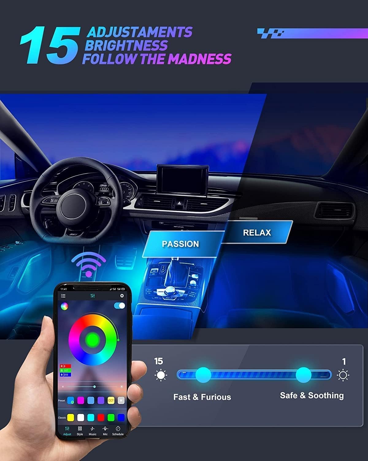 LED Interior Strip Lights - Car Decorations Kit APP Remote Control with Changer Color Change Lights for Jeep Truck - Bar-RGB-Remote