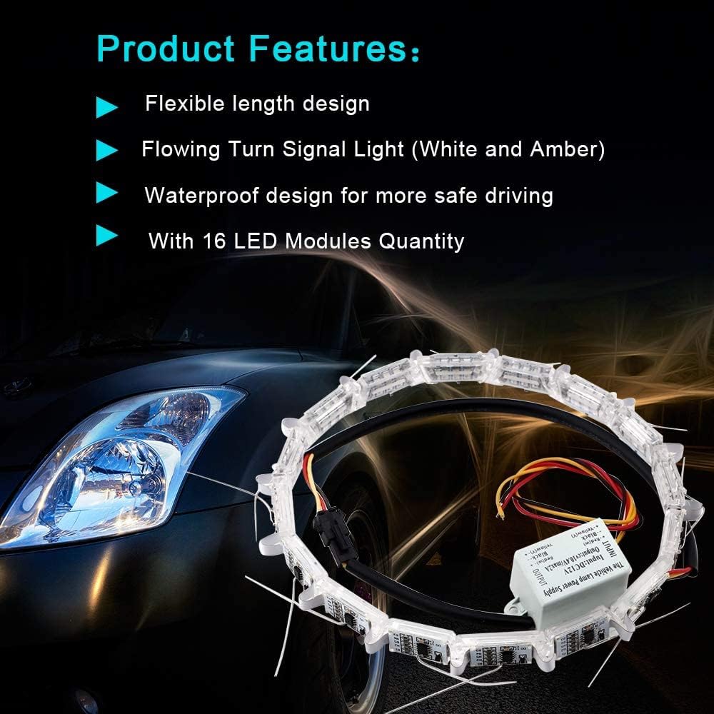 Flexible Car Led Strip, Crystal DRL Led Lights Daytime Running Light Flowing Turn Signal Light Headlight White/Amber Fog Lamp 12V -