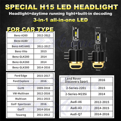 GP Xtreme H15 LED Headlamp Light Bulbs Super White 6500K 24000 Lumen GP-H15-LED-HL-XI