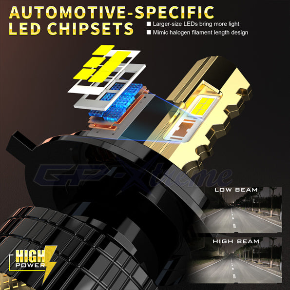 GP Xtreme H4 9003 LED Headlamp Light Bulbs Super White 6500K 24000 Lumen GP-H4-LED-HL-XI - My Store