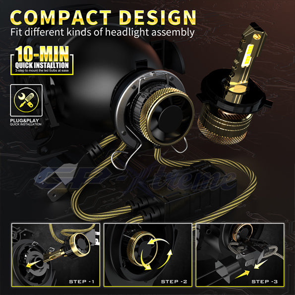 GP Xtreme H4 9003 LED Headlamp Light Bulbs Super White 6500K 24000 Lumen GP-H4-LED-HL-XI - My Store