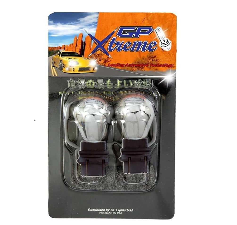 GP Thunder 3157 3057 3457 3156 4157 T25 Silver Stealth Chrome Amber Light bulbs Compatible for Turn Signal, Parking, Brake Light, Back up, Reverse Light
