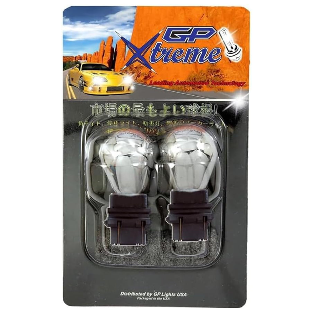 GP Thunder 7443 7444 T20 Silver Stealth Chrome Amber Light bulbs Compatible for Turn Signal, Parking, Brake Light, Back up, Reverse Light