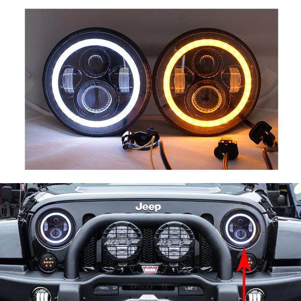 H6014 7" GP Xtreme Pair DRL 7 Inch Round White and Amber LED Headlight 137