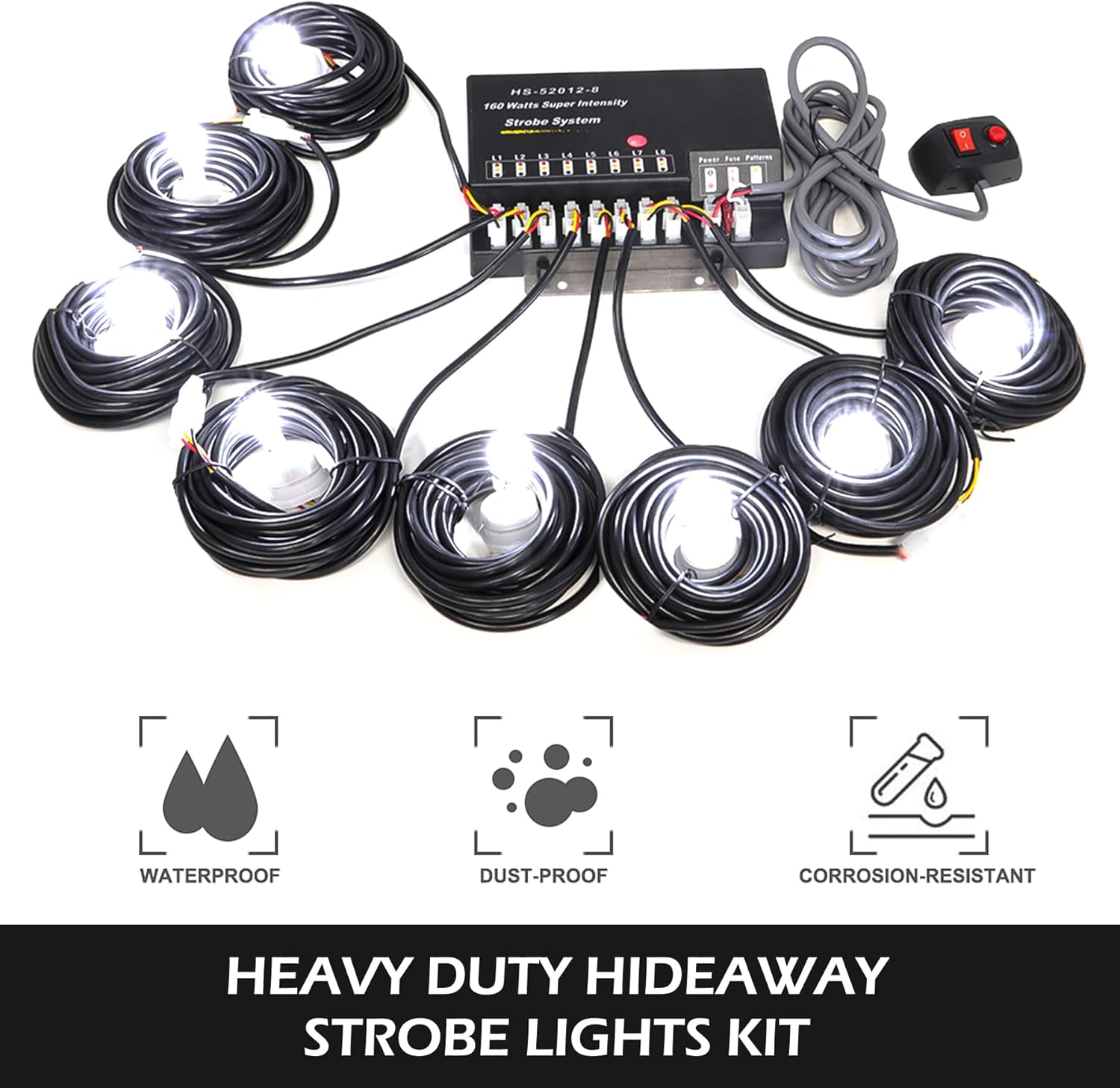 Strobe Lights Kit 8 HID Bulbs 13 Flashing Mode Memory Recall Function, 16 Feet Power Cord with Controller, Emergency Strobe Lights for Trucks Vehicles - HID-Strobe-8 - My Store