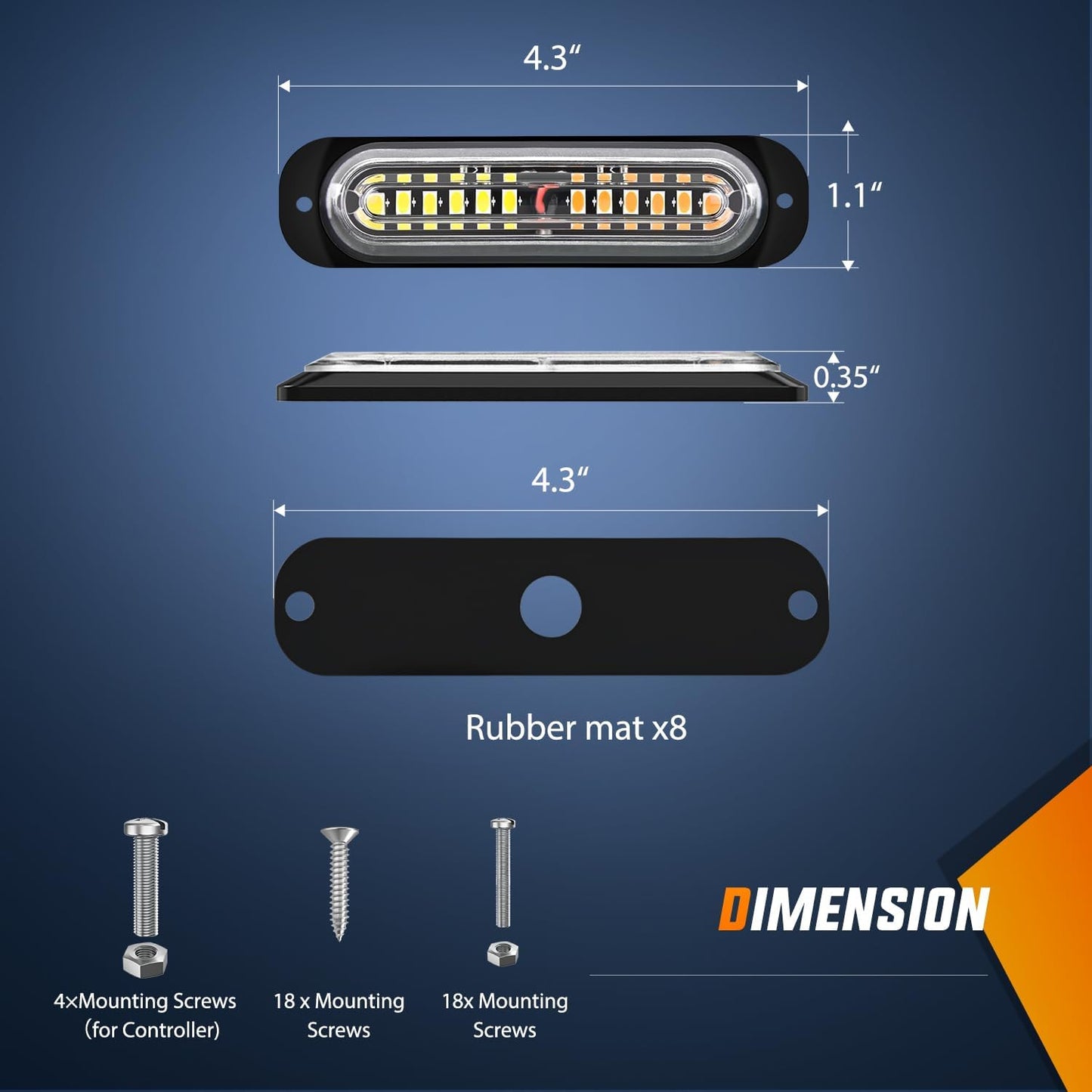 8PCS Led Strobe Lights with Controller 12V 24V Sync Feature Amber White Strobe Light 12 LED Surface Mount Emergency Hazard Warning Lights with Strobe Controller for Vehicle Car Truck RV ATV - LED-Strobe-8 - GP Lights USA