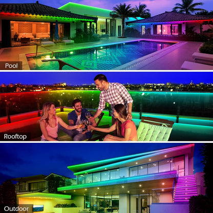 100ft Outdoor LED Strip Lights Waterproof,IP68 Outside Led Light Strips Waterproof with Bluetooth App Remote Control - Bar100ft