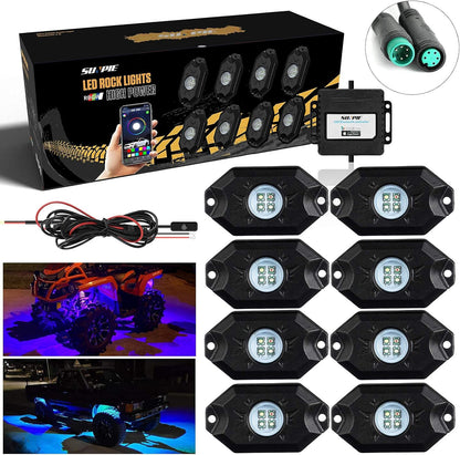 8 Pods RGBW Rock Lights Aluminium Metal Underglow Light Kit App Control RF Voice Mode Music Mode Multicolor Wheel Well Lights for Off Road Trucks SUV GP-LED-415-RGBW-8Oval