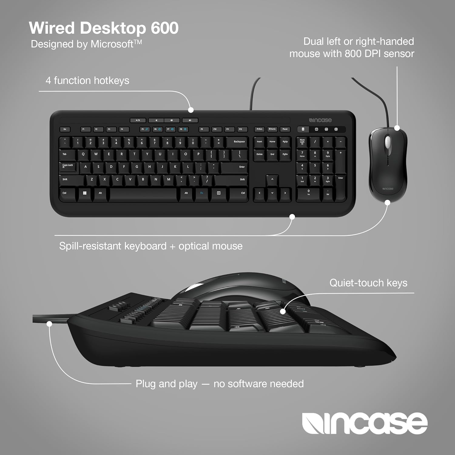 Keyboard Incase Wired Desktop 600 Keyboard & Mouse Combo – Designed by Microsoft - GP Lights USA