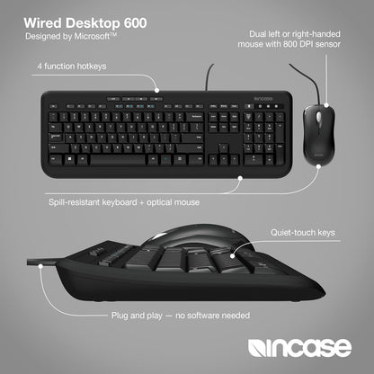 Keyboard Incase Wired Desktop 600 Keyboard & Mouse Combo – Designed by Microsoft - GP Lights USA