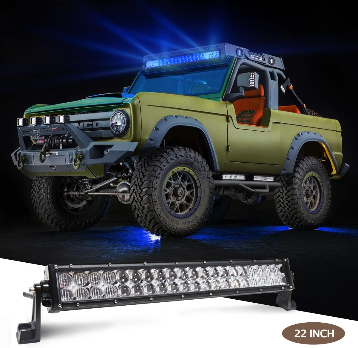 22 Inch LED RGB Lights Bars, Spot Combo Work Light Flood Spot Combo Work Light Driving Lights Off-road Lighting for SUV Ute ATV Truck 4x4 Boat  - BAR-RGB-22