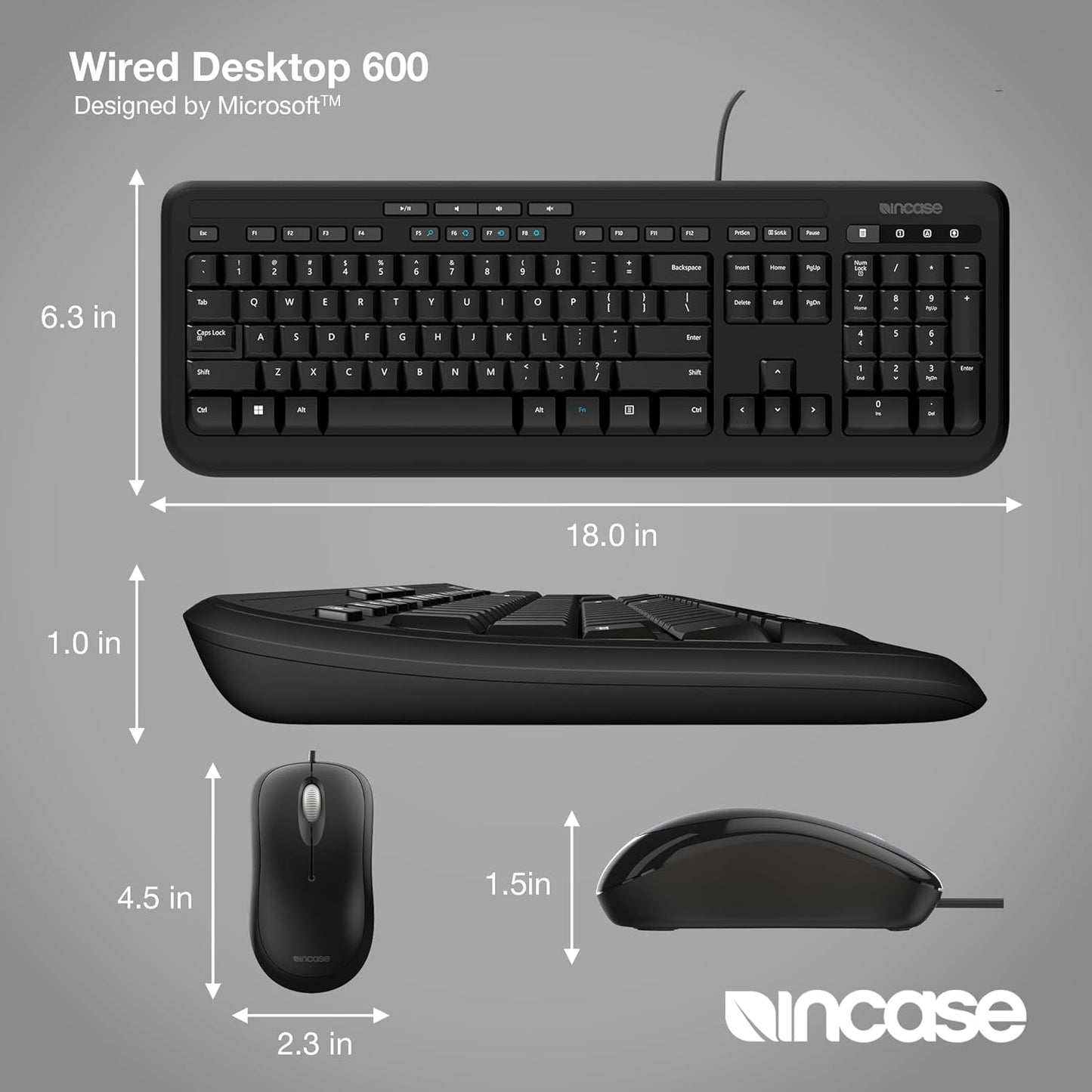 Keyboard Incase Wired Desktop 600 Keyboard & Mouse Combo – Designed by Microsoft - GP Lights USA