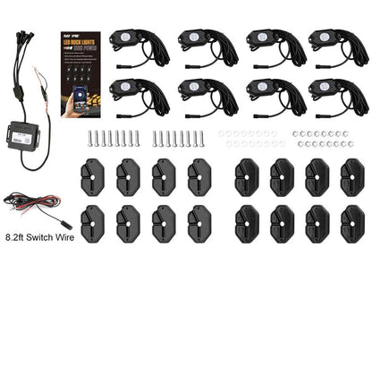 8 Pods RGBW Rock Lights Aluminium Metal Underglow Light Kit App Control RF Voice Mode Music Mode Multicolor Wheel Well Lights for Off Road Trucks SUV GP-LED-415-RGBW-8Oval