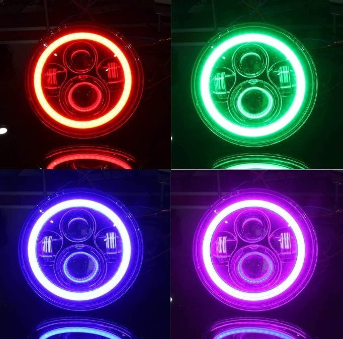 H6014 7 Inch Round LED Headlights with DRL H6024 RGBW White Halo Ring Angel Eyes High Low Sealed Beam Headlamps, Compatible with Jeep Wrangler JK TJ CJ Hummer H1 H2, 2Pcs  LED9-137-DRL-RGBW
