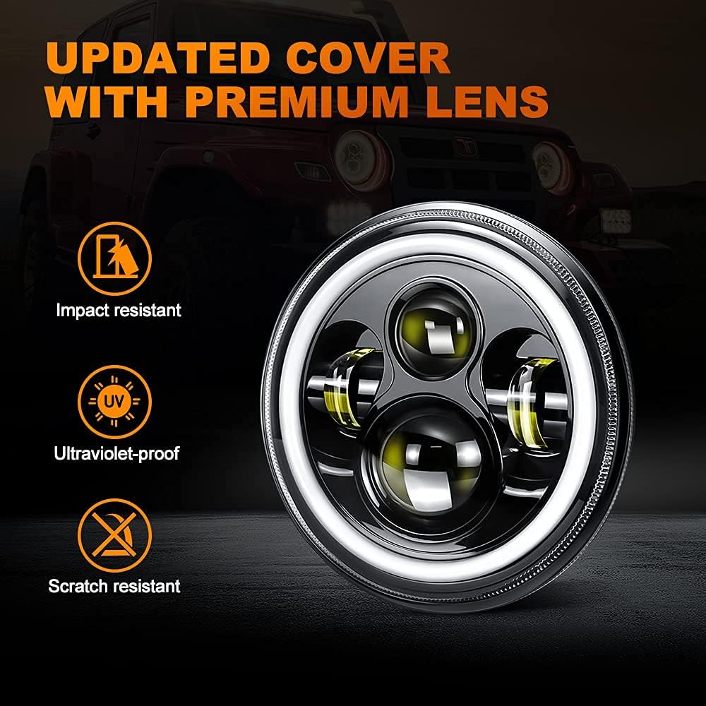 H6014 7 Inch Round LED Headlights with DRL H6024 RGBW White Halo Ring Angel Eyes High Low Sealed Beam Headlamps, Compatible with Jeep Wrangler JK TJ CJ Hummer H1 H2, 2Pcs  LED9-137-DRL-RGBW