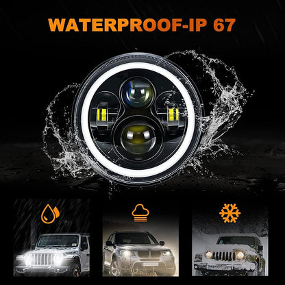 H6014 7 Inch Round LED Headlights with DRL H6024 RGBW White Halo Ring Angel Eyes High Low Sealed Beam Headlamps, Compatible with Jeep Wrangler JK TJ CJ Hummer H1 H2, 2Pcs  LED9-137-DRL-RGBW