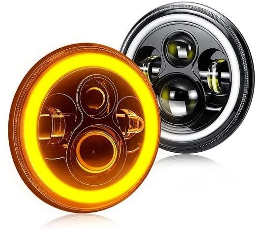 H6014 7 Inch Round LED Headlights with DRL H6024 White Halo Ring Angel Eyes Amber Turn Signal High Low Sealed Beam Headlamps, Compatible with Jeep Wrangler JK TJ CJ Hummer H1 H2, 2Pcs  LED9-137-DRL