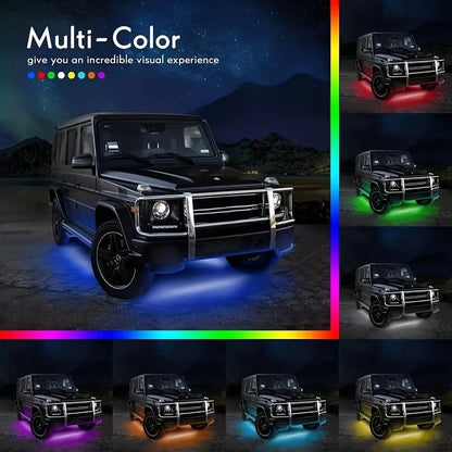 4pcs Car Underglow Neon Accent Strip Lights,with App Control 16 Million Colors Music Mode Car Underglow Strip Lights,LED Light Kit for Van SUV Truck - App