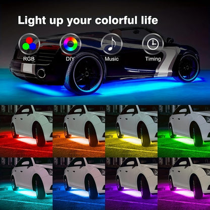 4pcs Car Underglow Neon Accent Strip Lights,with App Control 16 Million Colors Music Mode Car Underglow Strip Lights,LED Light Kit for Van SUV Truck - App