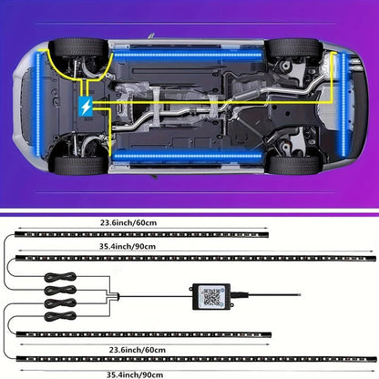 4pcs Car Underglow Neon Accent Strip Lights,with App Control 16 Million Colors Music Mode Car Underglow Strip Lights,LED Light Kit for Van SUV Truck - App