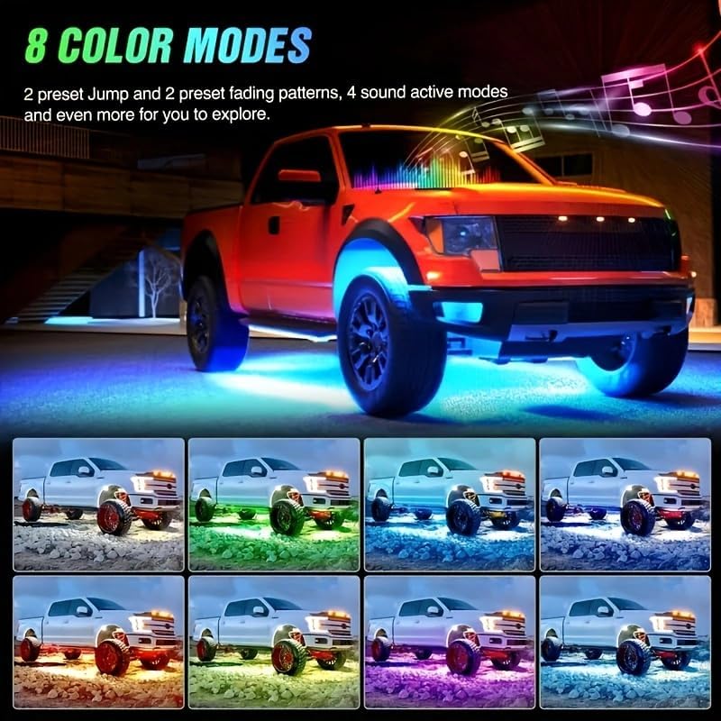 4pcs Car Underglow Neon Accent Strip Lights,with App Control 16 Million Colors Music Mode Car Underglow Strip Lights,LED Light Kit for Van SUV Truck - App