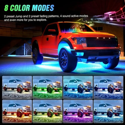 4pcs Car Underglow Neon Accent Strip Lights,with App Control 16 Million Colors Music Mode Car Underglow Strip Lights,LED Light Kit for Van SUV Truck - App