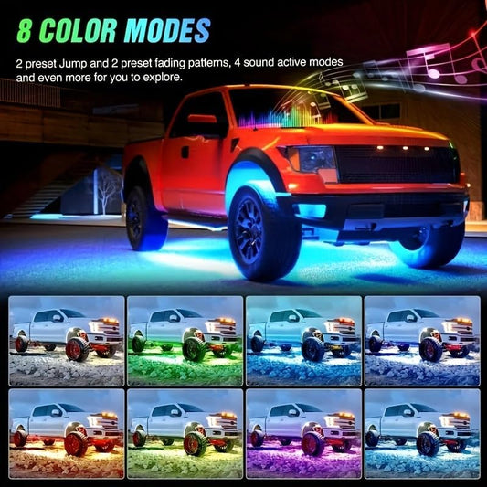 4pcs Car Underglow Neon Accent Strip Lights,with App Control 16 Million Colors Music Mode Car Underglow Strip Lights,LED Light Kit for Van SUV Truck - App - GP Lights USA