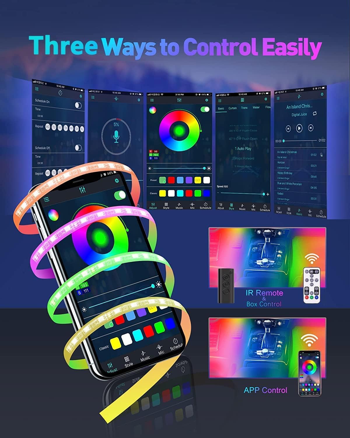 LED Interior Strip Lights - Car Decorations Kit APP Remote Control with Changer Color Change Lights for Jeep Truck - Bar-RGB-Remote