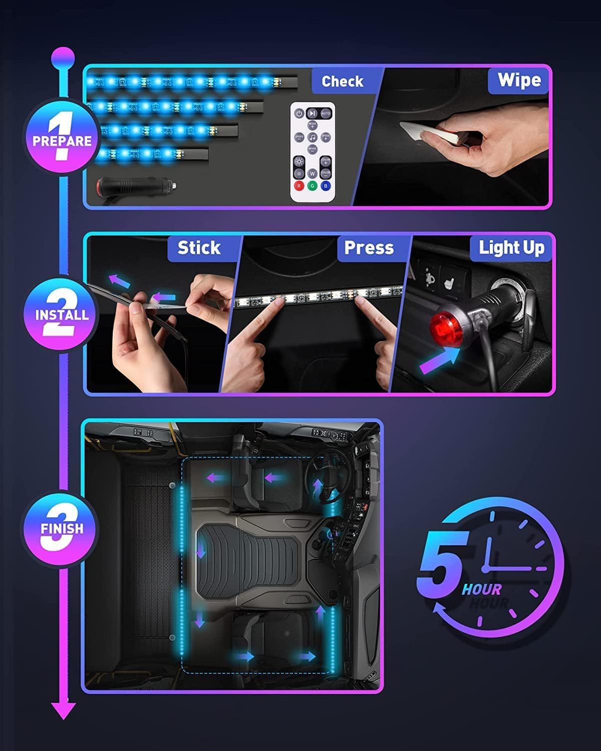 LED Interior Strip Lights - Car Decorations Kit APP Remote Control with Changer Color Change Lights for Jeep Truck - Bar-RGB-Remote