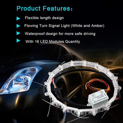 Flexible Car Led Strip, Crystal DRL Led Lights Daytime Running Light Flowing Turn Signal Light Headlight White/Amber Fog Lamp 12V -