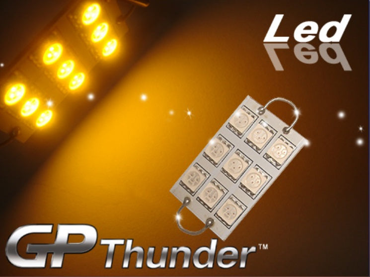 GP Xtreme 1142 221 wire hook end 1.75" 9 Amber LED Festoon Light Bulbs For Car interior Dome/Map/Trunk GP-221-9SMD-A