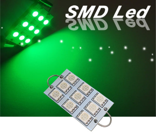 GP Xtreme 1142 221 wire hook end 1.75" 9 Green LED Festoon Light Bulbs For Car interior Dome/Map/Trunk GP-221-9SMD-G - GP Lights USA