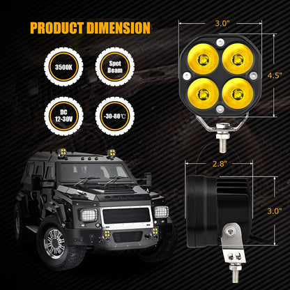 3" 40w Spot Off Road Lights, Driving Fog Lamp, IP68 Waterproof LED Work Light, Amber Cube Lights for Pickup Truck SUV ATV UTV Boat Forklift 4x4 - LED-418-Y