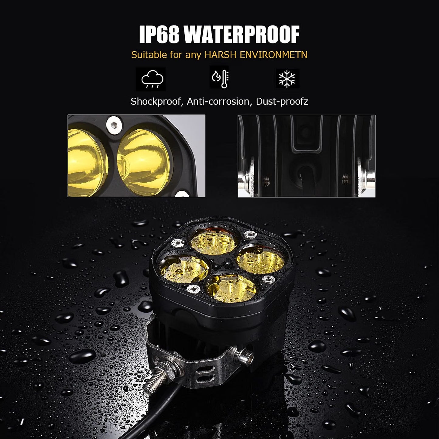 3" 40w Spot Off Road Lights, Driving Fog Lamp, IP68 Waterproof LED Work Light, Amber Cube Lights for Pickup Truck SUV ATV UTV Boat Forklift 4x4 - LED-418-Y