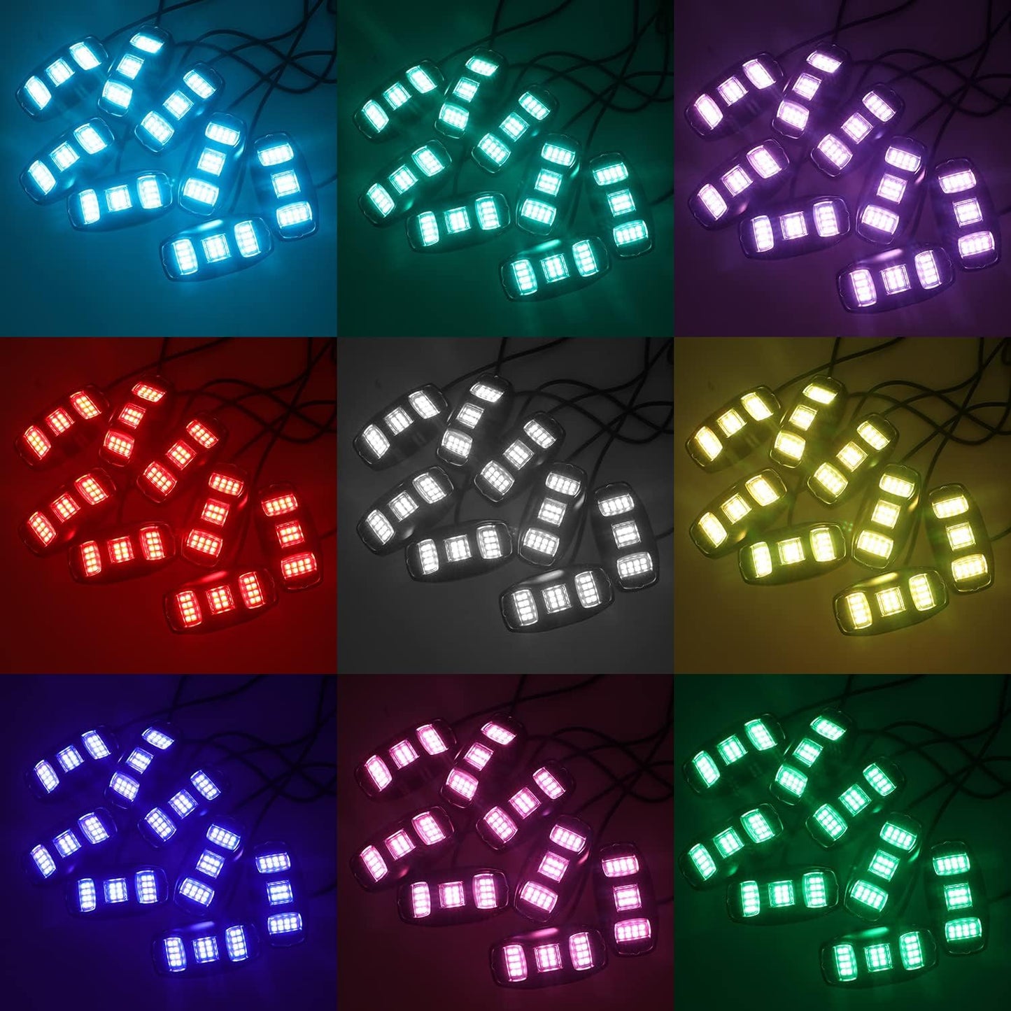 8 Pods Triple Angle RGBW Rock Lights High Power Metal Underglow Lights with Phone App Voice Mode Music Mode for Off Road Truck SUV ATV UTV - GP-LED-415-RGBW-8