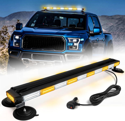 Strobe Light Bar 42" Amber White Emergency Traffic Advisor Lights, Double Side Warning Safety Flashing w/Magnetic Mount for Construction Vehicles Plow Trucks Pickup, Amber/White LED-Strobe-42 - GP Lights USA