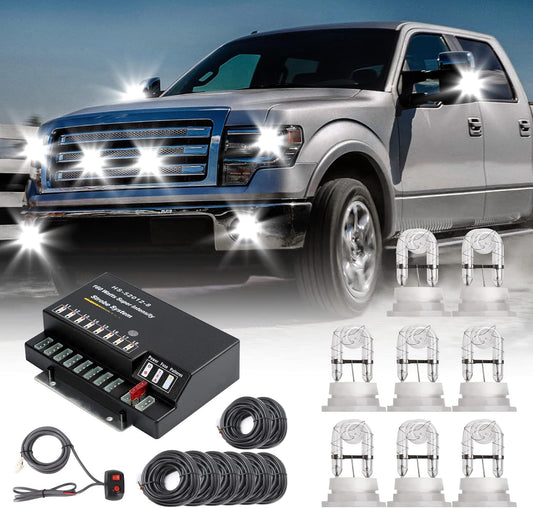 Strobe Lights Kit 8 HID Bulbs 13 Flashing Mode Memory Recall Function, 16 Feet Power Cord with Controller, Emergency Strobe Lights for Trucks Vehicles - HID-Strobe-8