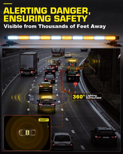 Strobe Light Bar 42" Amber White Emergency Traffic Advisor Lights, Double Side Warning Safety Flashing w/Magnetic Mount for Construction Vehicles Plow Trucks Pickup, Amber/White LED-Strobe-42 - GP Lights USA