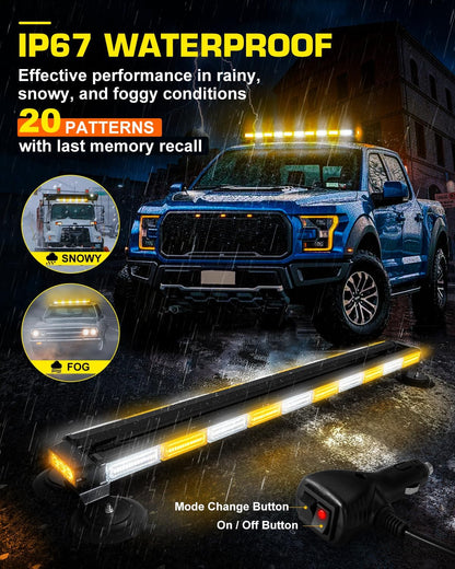 Strobe Light Bar 42" Amber White Emergency Traffic Advisor Lights, Double Side Warning Safety Flashing w/Magnetic Mount for Construction Vehicles Plow Trucks Pickup, Amber/White LED-Strobe-42 - GP Lights USA