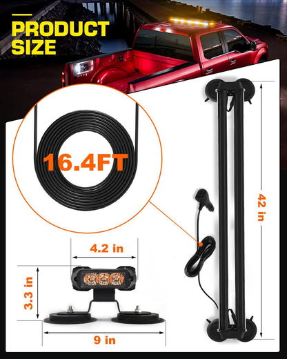 Strobe Light Bar 42" Amber White Emergency Traffic Advisor Lights, Double Side Warning Safety Flashing w/Magnetic Mount for Construction Vehicles Plow Trucks Pickup, Amber/White LED-Strobe-42 - GP Lights USA