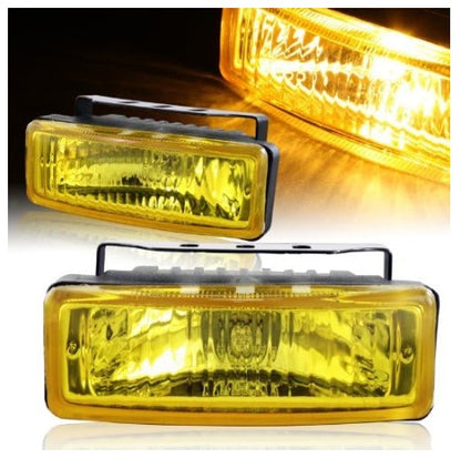Universal 5" x 1.75" Rectangle Chrome Housing Fog Lights Driving Lamps - Yellow Lens - Assembly Kit with Bulb, Switch and Relay  - HID-0660-5 inch