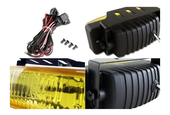 Universal 5" x 1.75" Rectangle Chrome Housing Fog Lights Driving Lamps - Yellow Lens - Assembly Kit with Bulb, Switch and Relay  - HID-0660-5 inch