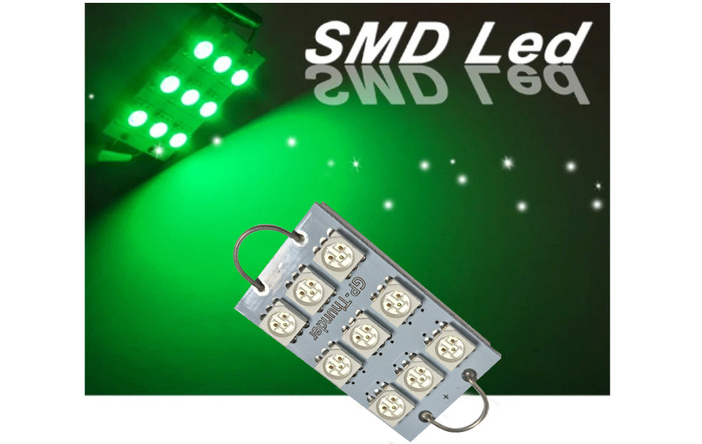 GP Xtreme 1142 221 wire hook end 1.75" 9 Green LED Festoon Light Bulbs For Car interior Dome/Map/Trunk GP-221-9SMD-G - GP Lights USA