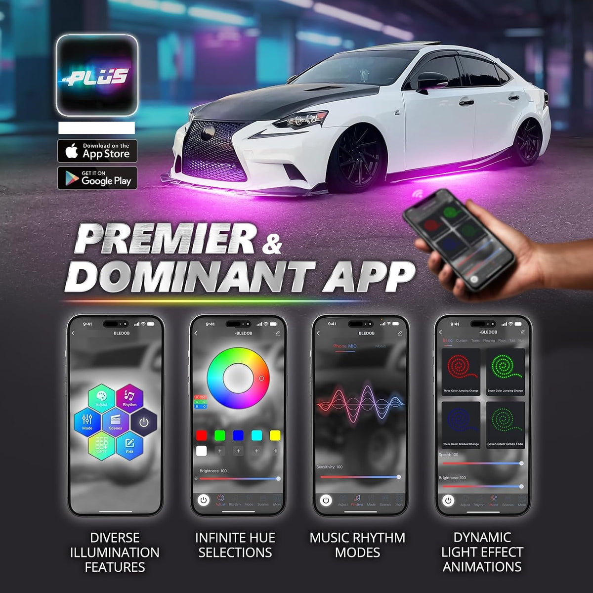 Under glow Kit with App & Remote Control Aura Pro RGB Aluminum for Car - Body-Alum-Kit
