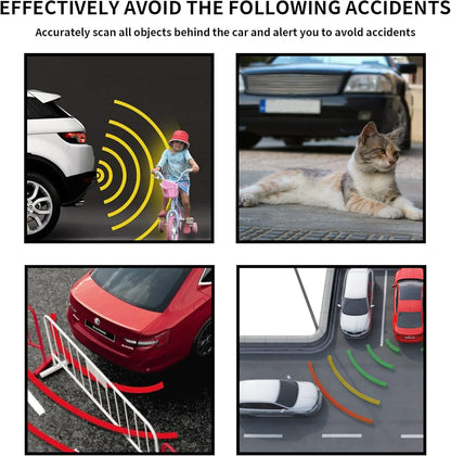Car Auto Vehicle Reverse Backup Radar System with 4 Parking Sensors Distance Detection + LED Distance Display + Sound Warning