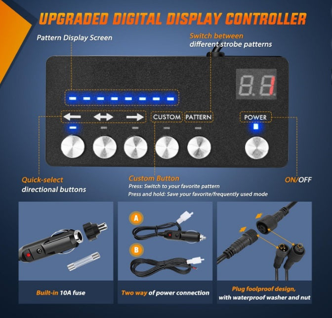 8PCS Led Strobe Lights with Controller 12V 24V Sync Feature Amber White Strobe Light 12 LED Surface Mount Emergency Hazard Warning Lights with Strobe Controller for Vehicle Car Truck RV ATV - LED-Strobe-8 - GP Lights USA